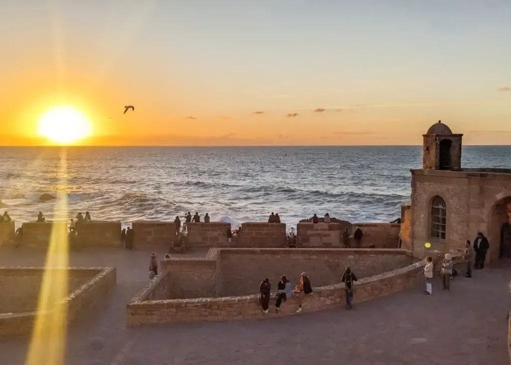 Essaouira ramparts at sunset in February